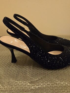 NEW- Sugar Black Crystal Slingback Heels